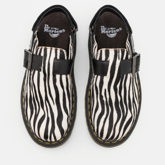 Voss II Hair-On Zebra Print Sandals in Black | Dr. Martens Dr. Martens Zebra Print Black and White Shoes
